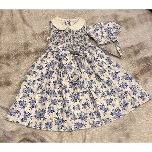 EMMA’S GARDEN Kids Girls Size 6 Linen Cotton Dress with Purse Floral Blue NWOT